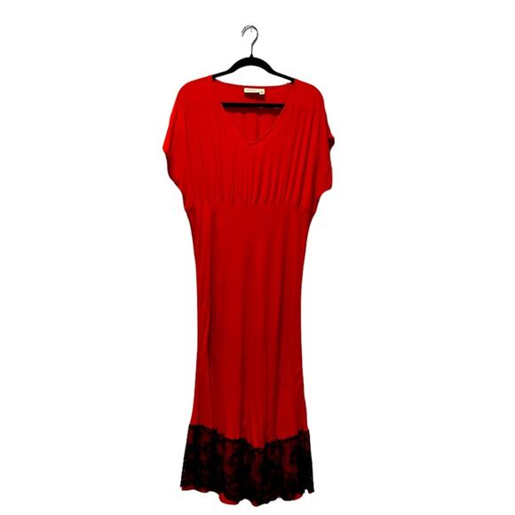 Masai Dresses & Skirts - Masai Dress Womens Large Red Whimsigoth V Neck Midi Black Romantic Lace Trim